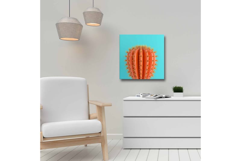 Canvastavla - Orange kaktus med taggar mot en turkos bakgrund - Orange / Turkos - Inredning - Tavlor & posters - Canvastavla