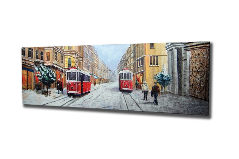 Canvastavla Röda spårvagnar i vinter - Flerfärgad - Inredning - Tavlor & posters - Canvastavla