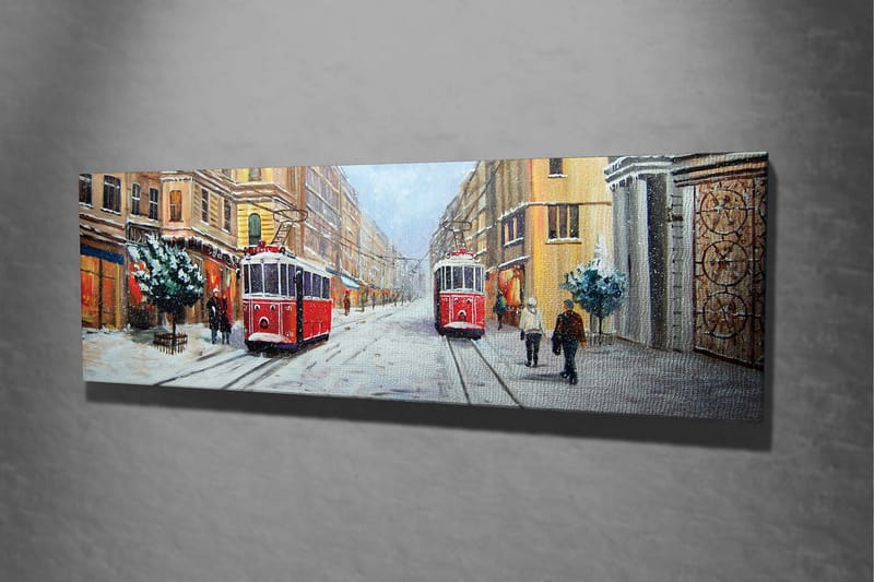Canvastavla Röda spårvagnar i vinter - Flerfärgad - Inredning - Tavlor & posters - Canvastavla