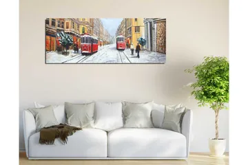 Canvastavla Röda spårvagnar i vinter - Flerfärgad - Inredning - Tavlor & posters - Canvastavla