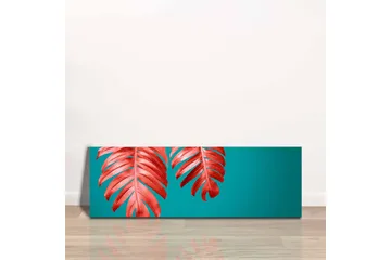 Canvastavla - Röda palmblad mot en turkos bakgrund - Röd / Turkos - Inredning - Tavlor & posters - Canvastavla