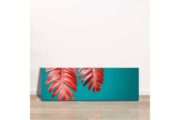 Canvastavla - Röda palmblad mot en turkos bakgrund - Röd / Turkos - Inredning - Tavlor & posters - Canvastavla