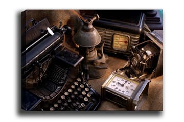 Canvastavla - Samling av vintage skrivmaskiner och gamla apparater - Svart / Brunt / Grått - Inredning - Tavlor & posters - Canvastavla