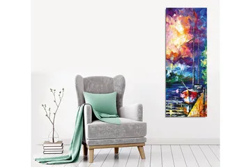 Canvastavla - Segelbåt vid en färgstark solnedgång - Lila / Orange / Blå - Inredning - Tavlor & posters - Canvastavla