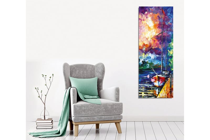 Canvastavla - Segelbåt vid en färgstark solnedgång - Lila / Orange / Blå - Inredning - Tavlor & posters - Canvastavla