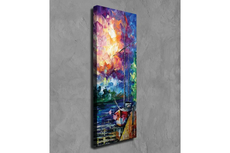 Canvastavla - Segelbåt vid en färgstark solnedgång - Lila / Orange / Blå - Inredning - Tavlor & posters - Canvastavla