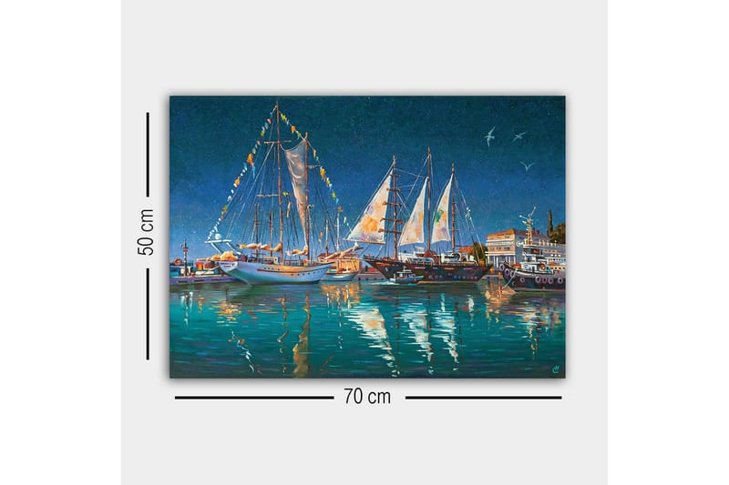 Canvastavla - Segelbåtar i en hamn under stjärnklar himmel - Mörkblå / Turkos / Vit - Inredning - Tavlor & posters - Canvastavla