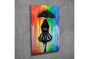 Canvastavla - Silhuett av en kvinna med paraply mot en färgglad bakgrund - Svart / Röd / Grön - Inredning - Tavlor & posters - Canvastavla