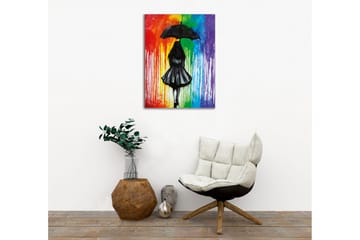 Canvastavla - Silhuett av en kvinna med paraply mot en färgglad bakgrund - Svart / Röd / Grön - Inredning - Tavlor & posters - Canvastavla