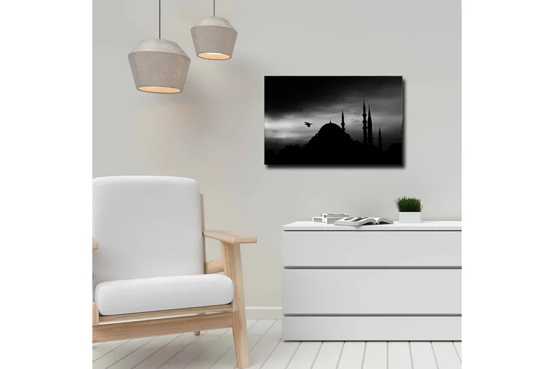 Canvastavla - Silhuett av en moské med spira i dramatisk himmel - Svart / Grå - Inredning - Tavlor & posters - Canvastavla