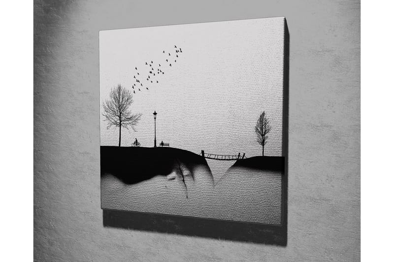 Canvastavla - Silhuett av en park med träd, bänk och fåglar i flykt - Svart / Grå - Inredning - Tavlor & posters - Canvastavla