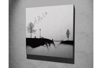 Canvastavla - Silhuett av en park med träd, bänk och fåglar i flykt - Svart / Grå - Inredning - Tavlor & posters - Canvastavla