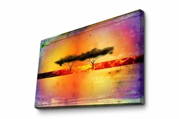 Canvastavla - Silhuett av träd mot en färgglad bakgrund - Orange / Lila / Svart - Inredning - Tavlor & posters - Canvastavla