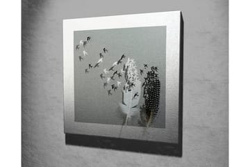 Canvastavla - Silhuetter av fåglar som flyger bort från en vas med fjädrar - Svart / Vitt / Grått - Inredning - Tavlor & posters - Canvastavla