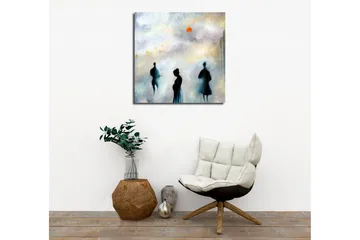 Canvastavla - Silhuetter av människor i en dimmig stadslandskap - Mörkblå / Grå / Orange - Inredning - Tavlor & posters - Canvastavla