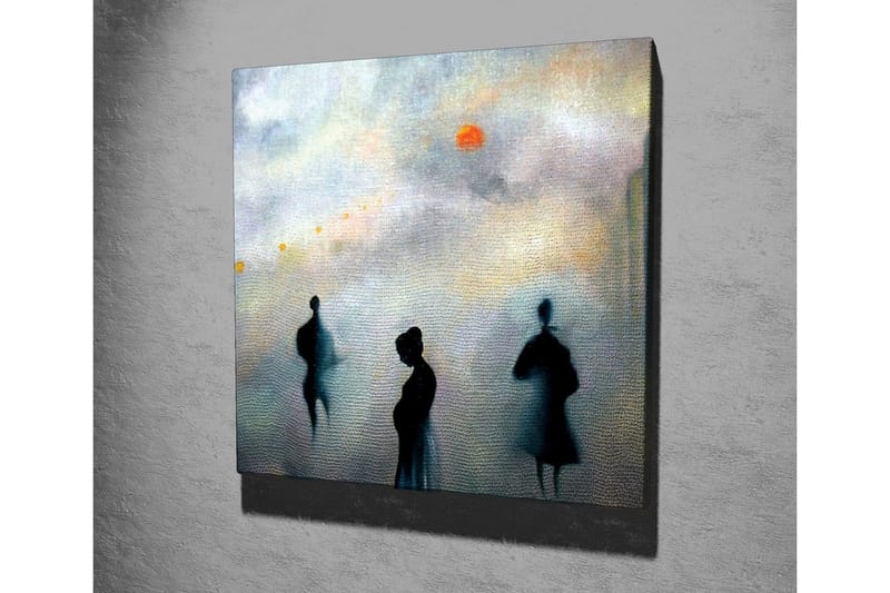 Canvastavla - Silhuetter av människor i en dimmig stadslandskap - Mörkblå / Grå / Orange - Inredning - Tavlor & posters - Canvastavla