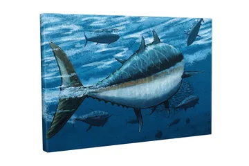 Canvastavla - Simmande tonfiskar i djupblått hav - Mörkblå / Ljusblå / Vit - Inredning - Tavlor & posters - Canvastavla