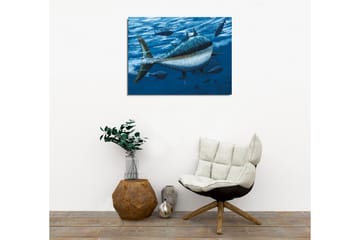 Canvastavla - Simmande tonfiskar i djupblått hav - Mörkblå / Ljusblå / Vit - Inredning - Tavlor & posters - Canvastavla