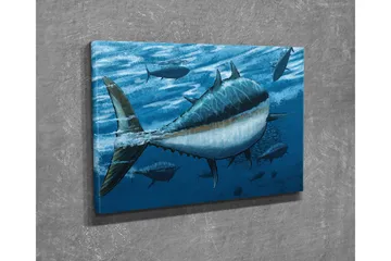 Canvastavla - Simmande tonfiskar i djupblått hav - Mörkblå / Ljusblå / Vit - Inredning - Tavlor & posters - Canvastavla