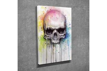 Canvastavla - Skalle med färgglada akvarellsprutningar i bakgrunden - Svart / Ljusblå / Gul - Inredning - Tavlor & posters - Canvastavla