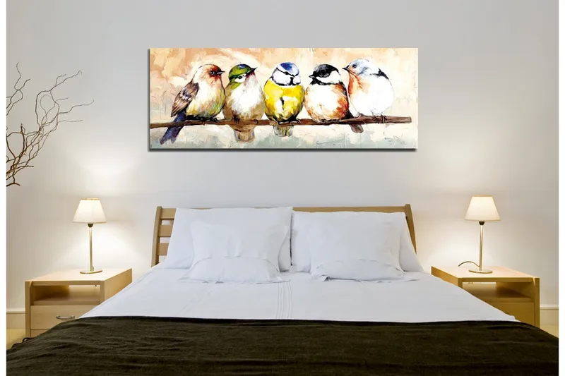 Canvastavla Småfåglar på en kvist - Flerfärgad - Inredning - Tavlor & posters - Canvastavla