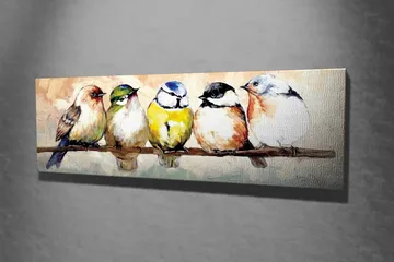 Canvastavla Småfåglar på en kvist - Flerfärgad - Inredning - Tavlor & posters - Canvastavla