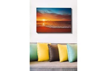 Canvastavla - Solnedgång över havet med mjuka vågor vid stranden - Orange / Blå / Beige - Inredning - Tavlor & posters - Canvastavla