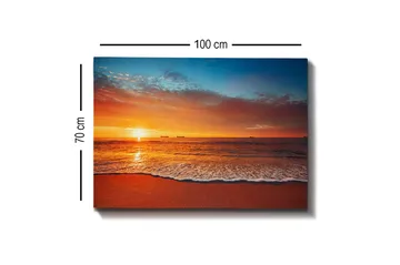 Canvastavla - Solnedgång över havet med mjuka vågor vid stranden - Orange / Blå / Beige - Inredning - Tavlor & posters - Canvastavla