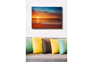 Canvastavla - Solnedgång över havet med mjuka vågor vid stranden - Orange / Blå / Beige - Inredning - Tavlor & posters - Canvastavla