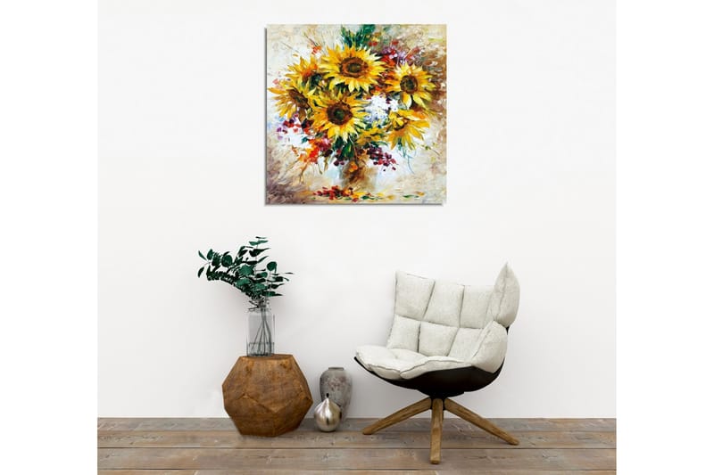 Canvastavla - Solrosor i en färgrik bukett - Gult / Grönt / Brunt - Inredning - Tavlor & posters - Canvastavla