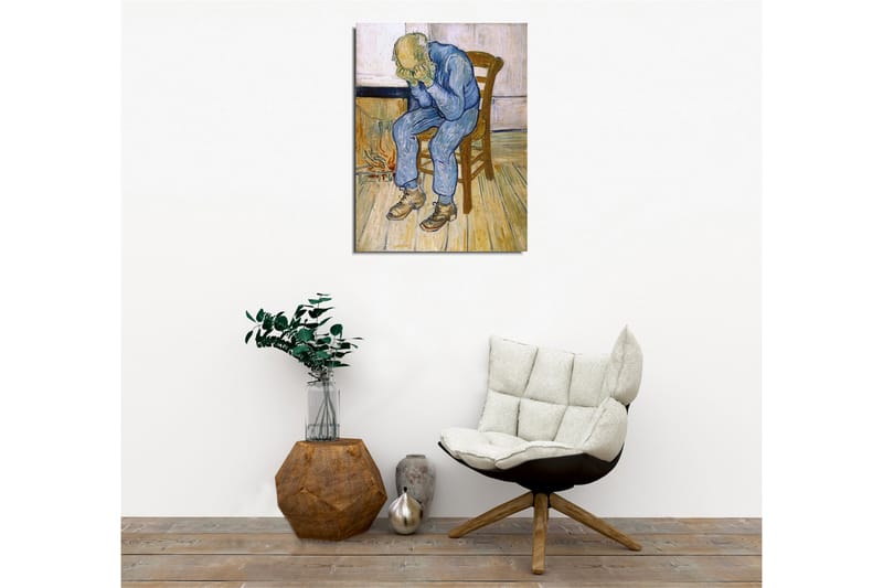 Canvastavla - Sorgsen man som sitter på en stol med huvudet i händerna - Blå / Beige / Brun - Inredning - Tavlor & posters - Canvastavla