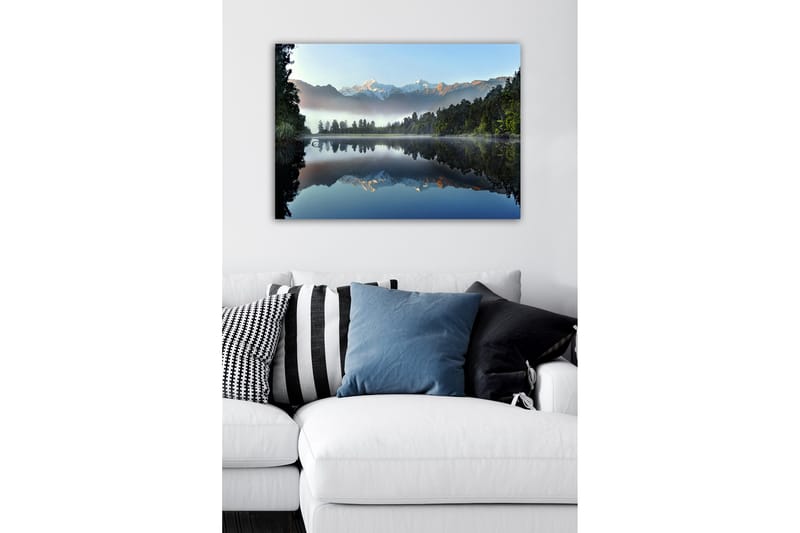 Canvastavla - Spegelblanka fjäll och skog vid en stilla sjö - Mörkgrön / Blå / Vit - Inredning - Tavlor & posters - Canvastavla