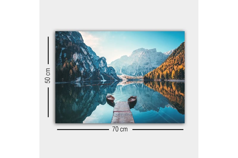 Canvastavla - Spegelblanka sjö med fjäll och höstfärgade träd - Blå / Orange / Grön - Inredning - Tavlor & posters - Canvastavla
