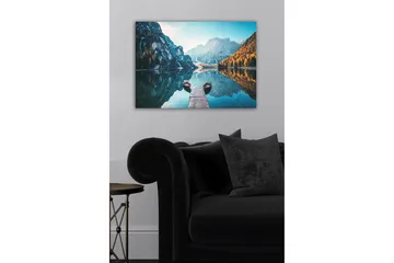 Canvastavla - Spegelblanka sjö med fjäll och höstfärgade träd - Blå / Orange / Grön - Inredning - Tavlor & posters - Canvastavla