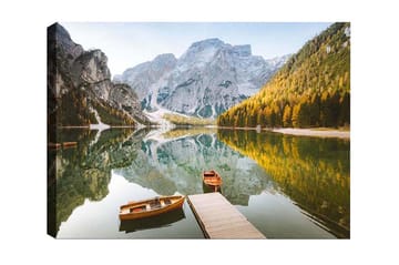 Canvastavla - Spegelblanka sjö med fjäll och höstfärgade träd - Grön / Orange / Blå - Inredning - Tavlor & posters - Canvastavla