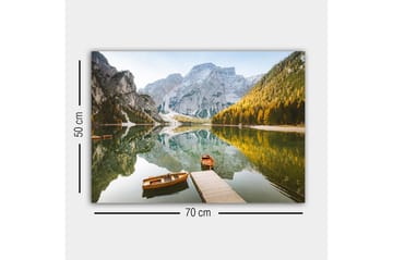 Canvastavla - Spegelblanka sjö med fjäll och höstfärgade träd - Grön / Orange / Blå - Inredning - Tavlor & posters - Canvastavla