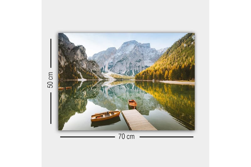 Canvastavla - Spegelblanka sjö med fjäll och höstfärgade träd - Grön / Orange / Blå - Inredning - Tavlor & posters - Canvastavla