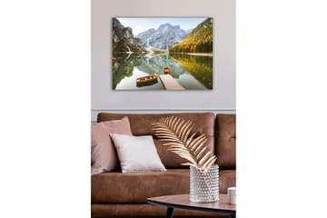 Canvastavla - Spegelblanka sjö med fjäll och höstfärgade träd - Grön / Orange / Blå - Inredning - Tavlor & posters - Canvastavla