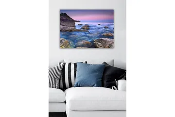 Canvastavla - Stämningsfull kustlandskap med klippor och hav - Blå / Grå / Lila - Inredning - Tavlor & posters - Canvastavla