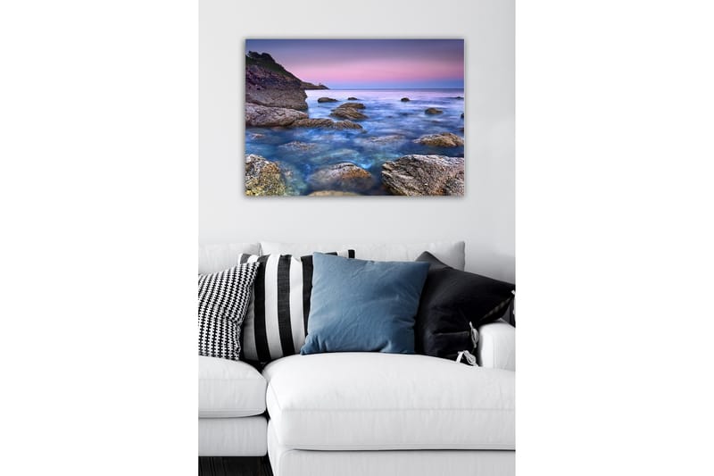 Canvastavla - Stämningsfull kustlandskap med klippor och hav - Blå / Grå / Lila - Inredning - Tavlor & posters - Canvastavla