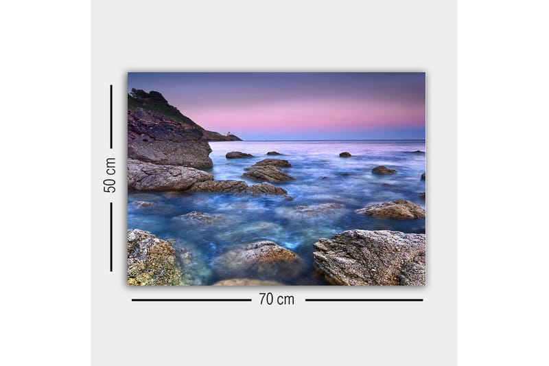 Canvastavla - Stämningsfull kustlandskap med klippor och hav - Blå / Grå / Lila - Inredning - Tavlor & posters - Canvastavla