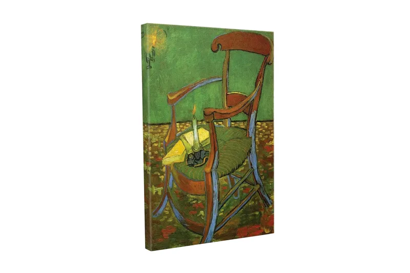 Canvastavla - Stående stol med en tänd ljusstake och en gul duk, Grön / Brun / Gul