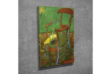 Canvastavla - Stående stol med en tänd ljusstake och en gul duk - Grön / Brun / Gul - Inredning - Tavlor & posters - Canvastavla