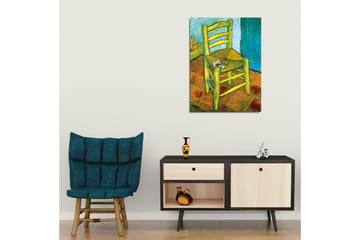 Canvastavla - Stående stol med halmsits och en liten dekoration på sitsen - Gul / Grön / Orange - Inredning - Tavlor & posters - Canvastavla