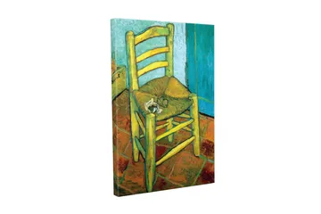 Canvastavla - Stående stol med halmsits och en liten dekoration på sitsen - Gul / Grön / Orange - Inredning - Tavlor & posters - Canvastavla