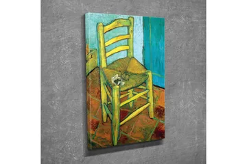 Canvastavla - Stående stol med halmsits och en liten dekoration på sitsen - Gul / Grön / Orange - Inredning - Tavlor & posters - Canvastavla