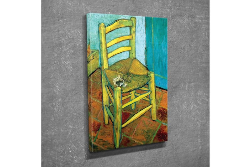 Canvastavla - Stående stol med halmsits och en liten dekoration på sitsen - Gul / Grön / Orange - Inredning - Tavlor & posters - Canvastavla