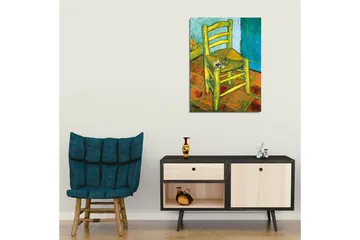 Canvastavla - Stående stol med halmsits och en liten dekoration på sitsen - Gul / Grön / Orange - Inredning - Tavlor & posters - Canvastavla