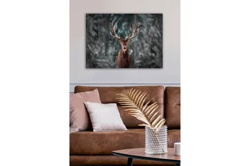 Canvastavla - Ståtlig älg med imponerande horn i snöig skogsmiljö - Brun / Grå / Vit - Inredning - Tavlor & posters - Canvastavla