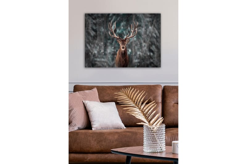 Canvastavla - Ståtlig älg med imponerande horn i snöig skogsmiljö - Brun / Grå / Vit - Inredning - Tavlor & posters - Canvastavla
